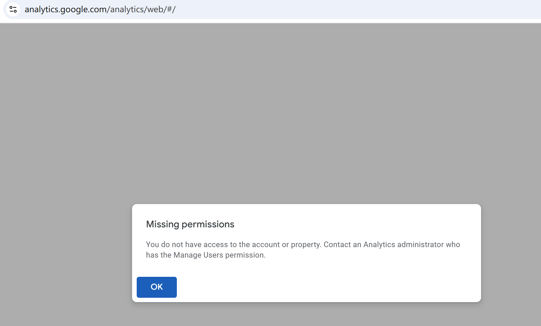 Google Analytics 权限错误截图